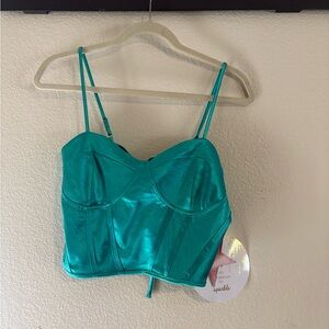 Teal Satin Bustier Top